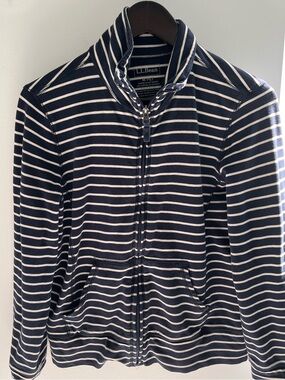 L.L. Bean Navy & White Striped Zip-Up Cotton long sleeve Size M